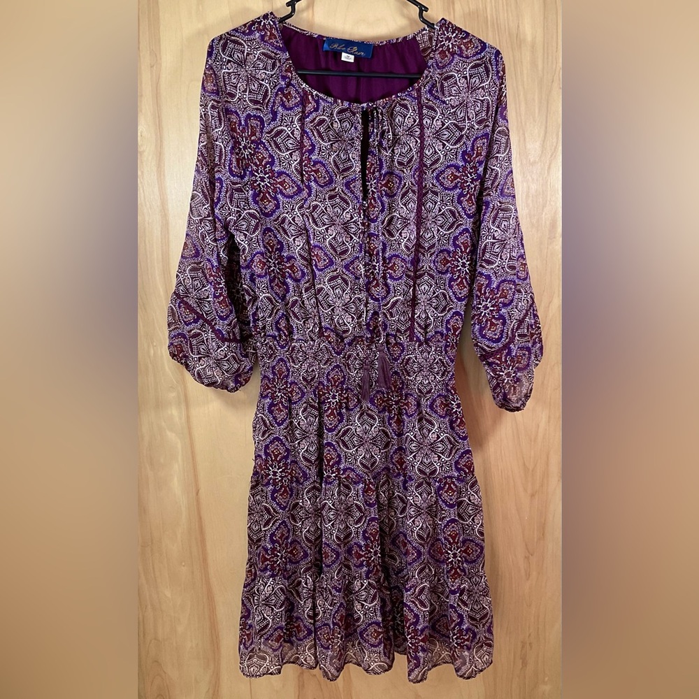Blue Rain Dress Gold Metallic Detail - EUC